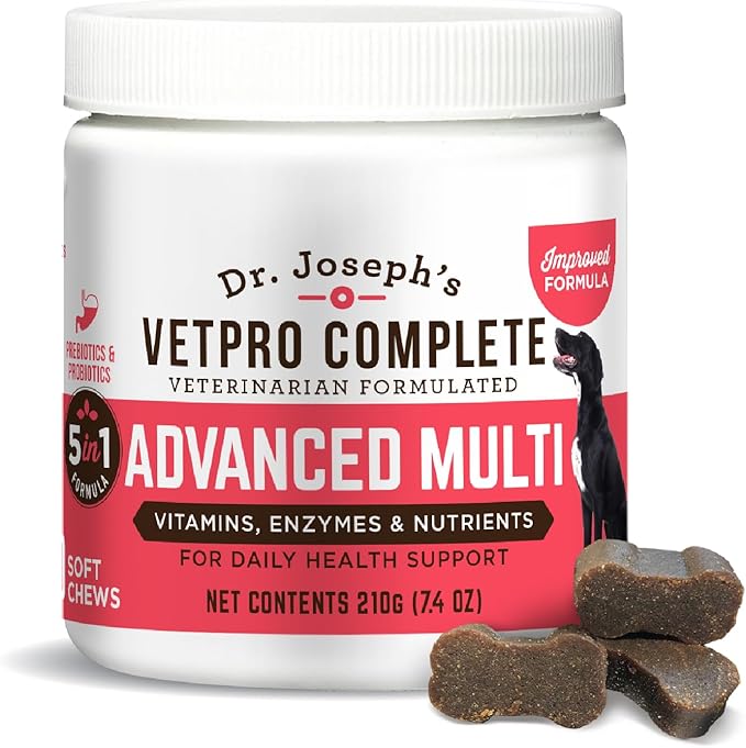 Dr. Joseph's VetPro Complete Multivitamin Dog Supplement, 60 Count (Small Dog 60 Days Supply), 5 in 1 Chew with Vitamins, Enzymes & Nutrients, Hip and Joint Health, Immune System and Allergy Support-Mewly Pet