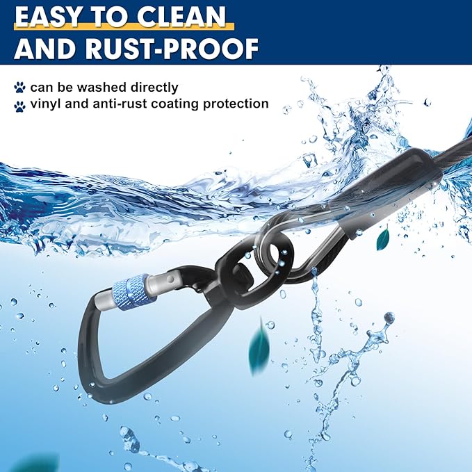 Snagle Paw Dog Leads for Yard 50FT-1000LBS Break Strength,Heavy Duty Tie Out Cable for Dogs with Swivel Lockable Hook & Spring,Chew Proof Dog Chain for Outside,Dog Run Cable for Medium Large Dogs-Mewly Pet