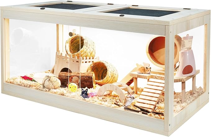 Prolee Hamster Habitat Chewproof, Mice and Rat Habitat with Transparent Sides, Hamster Cage with Openable Mesh Top, Solid Built with Lock Design (32" L x 16" W x 16" H)-Mewly Pet