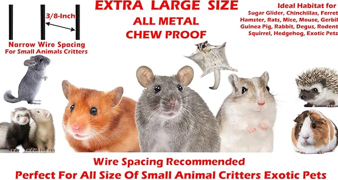 X-Large 5-Levels Tight 3/8-inch Bar Spacing Ferret Chinchilla Sugar-Glider Rats Mice Gerbil Chew Free Cage with Removable Rolling Stand, 31-Inch by 19-Inch by 55-Inch-Mewly Pet
