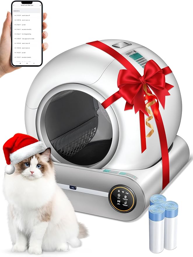 Automatic Litter Box, Upgraded Robot Self Cleaning Litter Box for Multiple Cats, 65L+9L Extra Large, Features Negative ion Sterilization and Deodorization, APP Control, 3 Rolls Litter Bag Liners-Mewly Pet