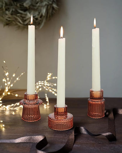 Vixdonos Glass Candlestick Holders Tealight Candle Holders for Table Centerpieces, Wedding Decor and Dinner Party (3 Pcs, Reddish Brown)