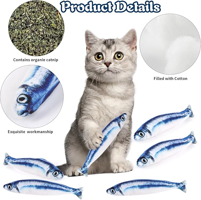 Catnip Saury Fish Toys,6pcs Cat Teething Chew Plush Toys for Pet Cat Lovers Relieve Stress Gifts Teething Chew Indoor Outdoor-Mewly Pet