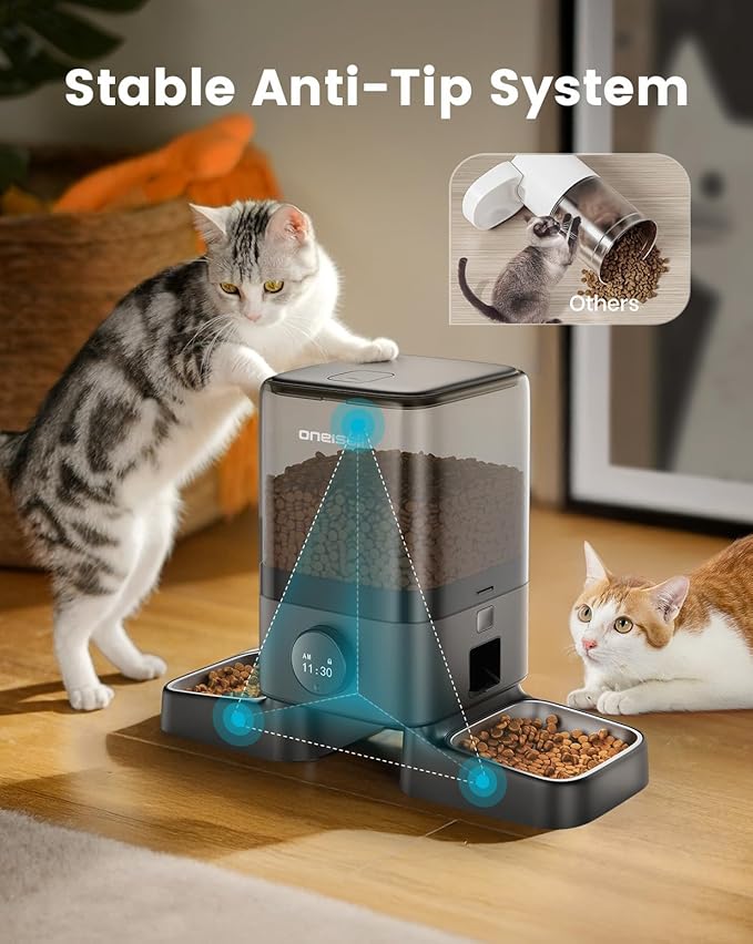 oneisall Automatic Cat Feeders 2 Cats, 20 Cups/5L Cat Auto Feeder, Automatic Cats Food Dispenser for Small Pets Indoor, Timed Pet Feeder for Dry Food-Mewly Pet