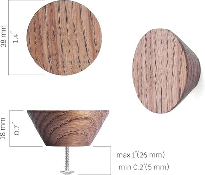 6 Pack Wood Cone Cabinet Knobs (Brown) - 1 ½ " Diameter Round Shape - Wooden Drawer Pulls for Cabinets Doors, Dresser and Drawers Knob, Kitchen Cabinet Door Handle