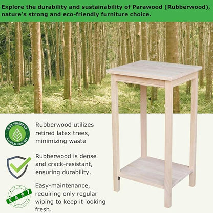 IC International Concepts, Portman Accent Table , Solid Real Wood, Sturdy Parawood,16 X 14 X 29, Minimum Assembly, DIY, Paint or Stain in Any Color, Unfinished