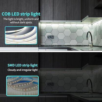 32.8ft COB LED Strip Lights 6000K White Dimmable DC 24V Flexible LED Tape Light for Bedroom, with Remote and app Control LED Light Strip,for DIY Home Decoration（White