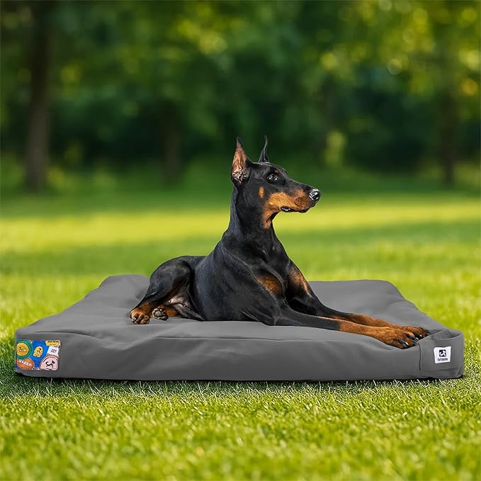 Sytopia 42-Inch Canvas Indestructible Outdoor Dog Bed, Waterproof & Washable Removable Cover, Ideal for Medium & Large Dogs, Chew-Proof Great for Indoor, Outdoor, Crate, Patio Use (Dark Grey)-Mewly Pet