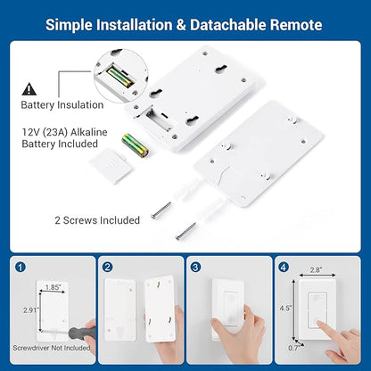DEWENWILS 3 Way Wireless Light Switch and Receiver Kit, Remote Control for Ceiling Lights, Fans, Lamps, No in-Wall Wiring, No WiFi Needed, Wireless Panel Switch,100Ft RF Range