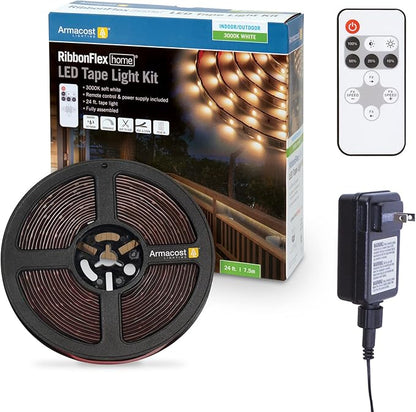 Armacost Lighting RibbonFlex Home 24V White Indoor Outdoor LED Strip Light Kit 421340, 24 ft