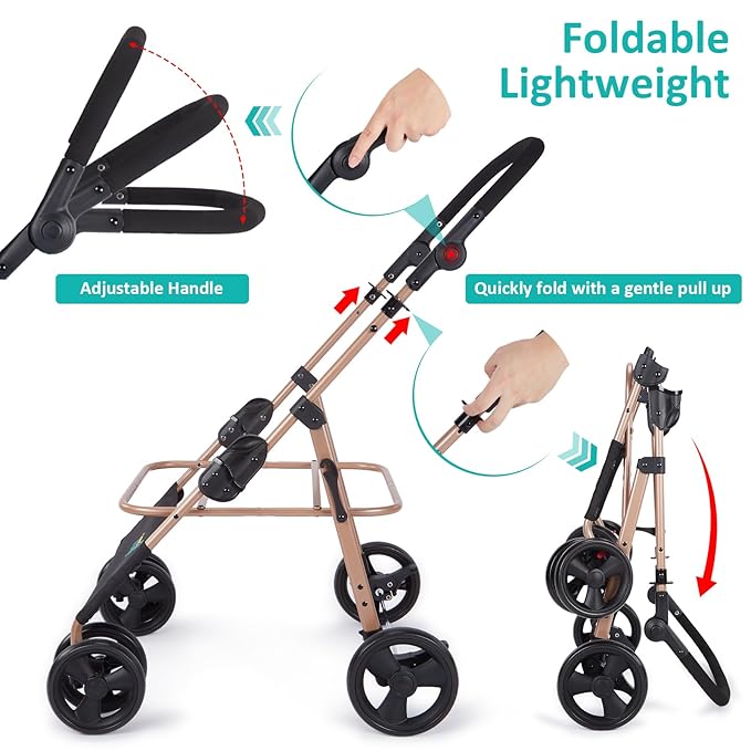 Ownpets Pet Stroller with Upgraded 4 Wheels, Foldable Dog Stroller for Medium Dogs and Cats Up to 66lbs, Detachable Carrier for Car Seat, with Storage Organizer, Cup Holder-Mewly Pet