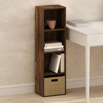 Furinno PASIR Book Shelf, 4-Tier Modern Bookshelf, Open Shelves Bookcase 9" x 12" x 42", for Living Room, Bedroom, Home Office, Amber Pine