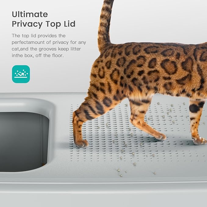 XL Stainless Steel Cat Litter Box Top Entry Extra Large Metal Litter Box with High Side for Big Cats, Multiple Cats, No Odor, Easy to Clean, Anti-Urine Leakage, Dog-Proof, Non-Sticky（Grey）-Mewly Pet