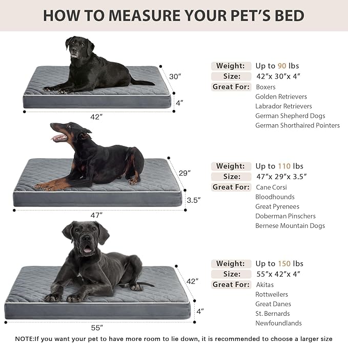 WNPETHOME Orthopedic Big Dog Beds Large Sized Dog, Waterproof Extra Large Dogs Bed with Removable Washable Cover, Multi-Needle Quilting Dogs Crate Bed-Mewly Pet