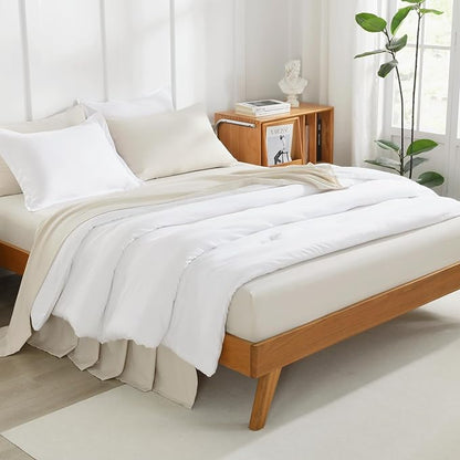 Litanika White Comforter Full Size Set, 3 Pieces Lightweight Solid Bedding Comforter Set, All Season Fluffy Bed Set