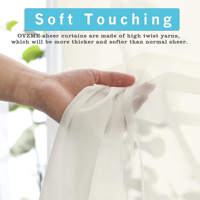 OVZME 2 Panels Ivory Sheer Curtains 72 Inches Length Window Treatment for Kitchen, Elegant Airy Transparent Curtain Draperies Rod Pocket for Kids Living Room, Each 42Wx72L