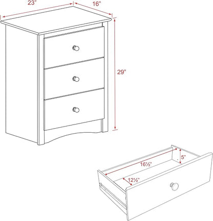 Prepac Sonoma Traditional Tall Nightstand Side Table with 3 Drawers, Functional Tall 3-Drawer Bedside Table 16" D x 23" W x 29" H, Espresso, EDC-2403