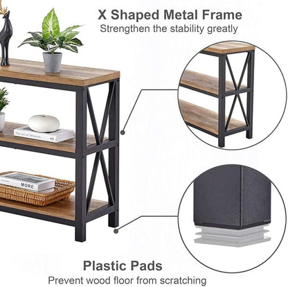 FATORRI Console Table for Entryway, Wood Sofa Table, Rustic Hallway Tables with 3-Tier Shelves for Living Room, Foyer (55 Inch, Rustic Oak)