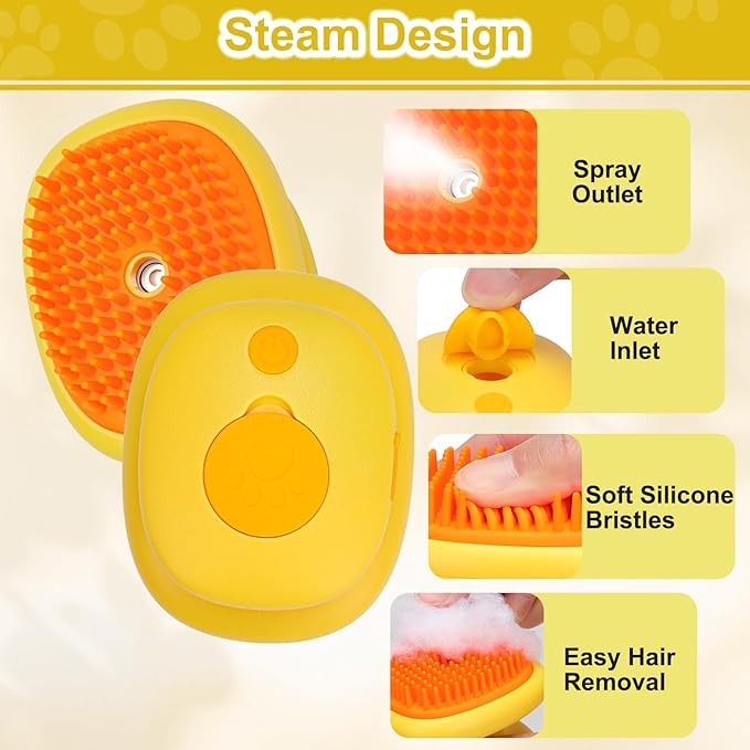 Cat Steam Brush, 3 in 1 Cat and Dog Grooming Brush for Shedding, Pet Hair Cleaning, Silicone Massage, Anti-Static Pet Spray Hair Removal Comb-Mewly Pet