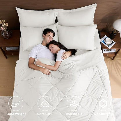 HEVUMYI Ivory King Comforter Set - 7-Piece All Season Bed in a Bag King, Ultra Soft Bedding Set with Comforter, Flat Sheet, Fitted Sheet, Pillowcases, Pillow Shams