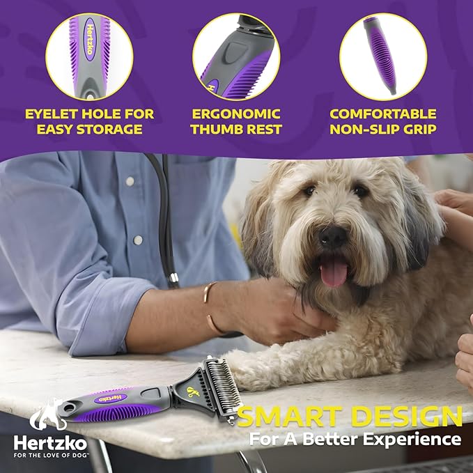 Hertzko Cat Dematting Tool Double Sided Dog and Cat Dematting Comb - for All Pets - Effortlessly Removes Tangles, Mats, and Loose Fur - Safe, Easy Grooming for Cats and Dogs-Mewly Pet