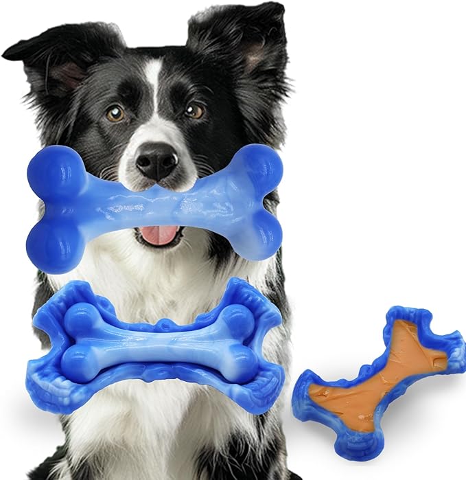 Magicorange Tough Dog Toys, Chew Toys for Aggressive Chewers, Dog Bone Toy Nylon Almost Indestructible Dogs Toy for Teeth Cleaning and Training (Blue)-Mewly Pet