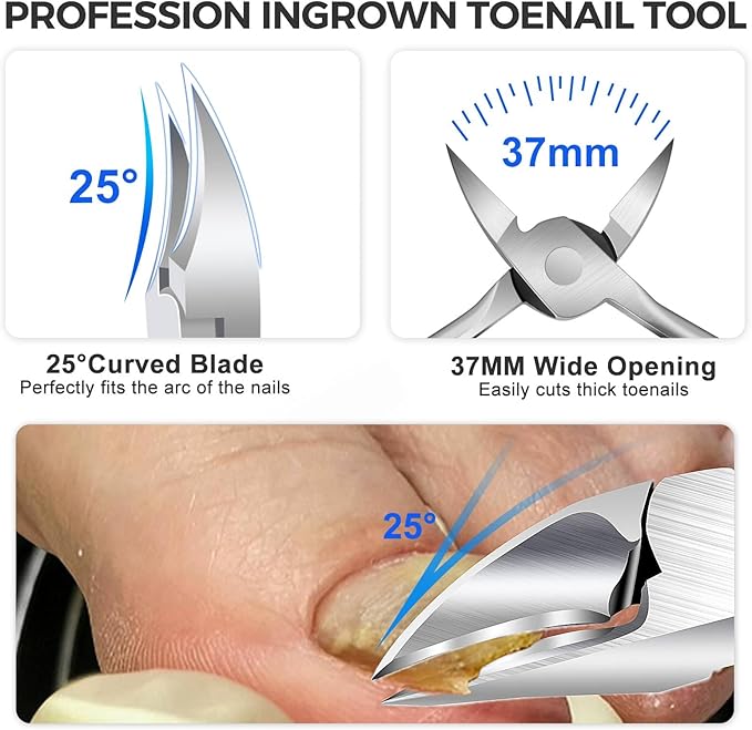 Toenail Clippers for Ingrown Thick Toenails, 16mm/37mm Wide Opening Heavy Duty Toe Nail Clippers for Men Thick Nails with Long Handle, 45 Degrees Very Sharp Slanted Curved Blade Toenail Clippers-Mewly Pet