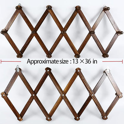 AMAPON Accordion Style Expandable Wall Wooden Coat Rack 13 Hooks (Pegs) Hang Hats Jackets Coffee Mug Purses Necklaces Towels Cap Leash Scarves Data Line Kitchenware (Walnut 2 Pack)