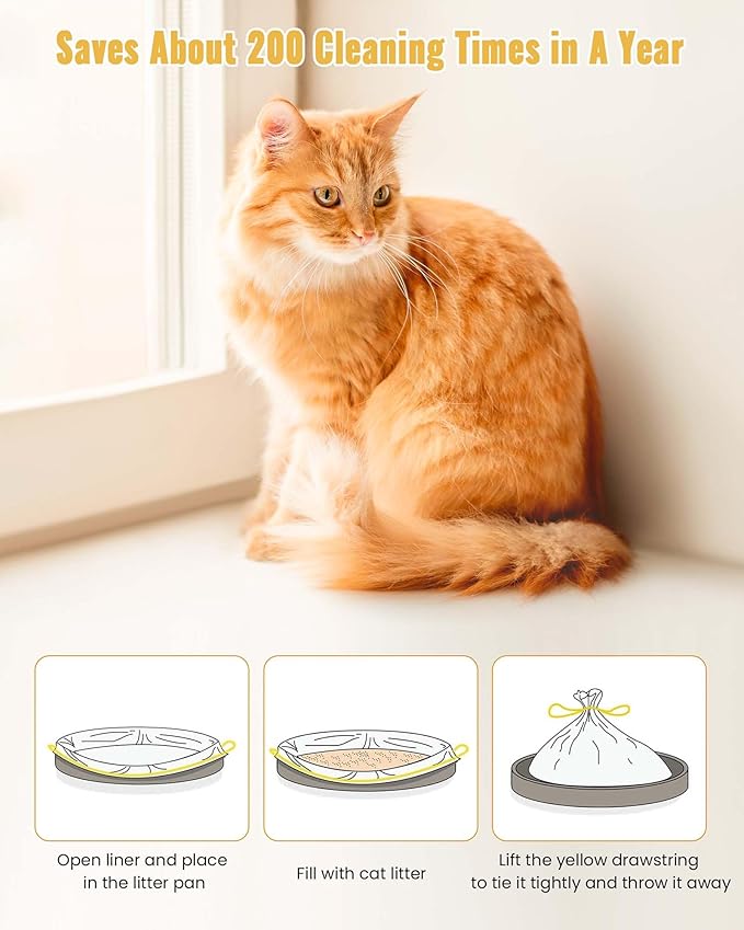 KONE Cat Litter Box Liners, 30 Count Jumbo Extra Durable Large Drawstring Kitty Litter Pan Bags Cat Waste Litter Bags Pet Cat Supplies 36" x 18"-Mewly Pet