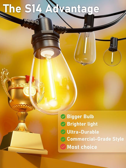 200FT LED Outdoor String Lights with 60 Edison Shatterproof IP65 Waterproof Bulbs, 2700K Dimmable Commercial Grade Patio Lights, Heavy Duty Outside Hanging Light for Garden Decor