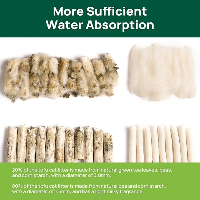 18lbs Tofu Cat Litter Clumping, Flushable, Dust-Free, Low Tracking, Lightweight, Ultra Absorbent and Fast Drying, 100% Natural Pea Husk Kitty Litter Solubility in Water, (9lbs×2bags)-Mewly Pet