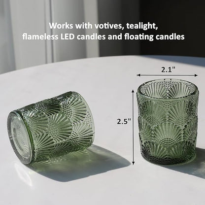 Woho Green Votive Candle Holders Set of 24, Green Glass Tealight Candle Holder for Christmas Party Decor, Tea Light Candle Holder Glass for Wedding Table Lovely Gift