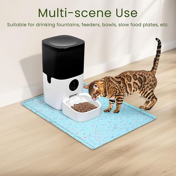 Ptlom Dog Food Mat Anti-Slip Dog Bowl Mats for Food and Water, Waterproof Pet Placemat Prevents Messy Spill to Floor, Silicone Puppy Feeding Tray for Small, Medium and Large Dogs Cats, Blue-Mewly Pet