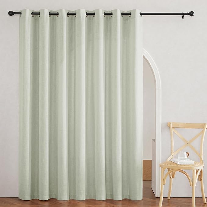 RYB HOME Semi Sheer Curtains - Linen Blend Texture Airy Vertical Weave with Light Filtering for Living Room Nursery Doorway Boho Window Decor Drapes, W 60 x L 84 inches, Sage Green, 1 Panel