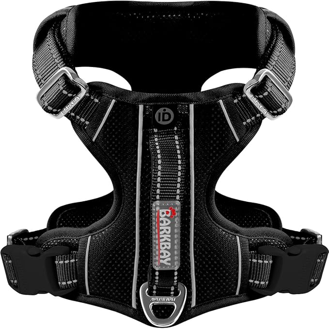 BARKBAY Dog Harness No Pull with ID Tag Pocket - Heavy Duty, Reflective, Easy Control for Large Dogs(Black,L)-Mewly Pet