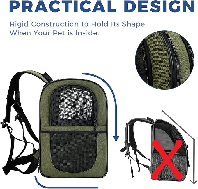 Apollo Walker Dog & Cat Carrier Backpack for 4-15lb Pets - Ventilated Safe Design with Padded Back Support, Breathable Mesh Pet Backpack for Hiking, Travel, Outdoor (Green)-Mewly Pet