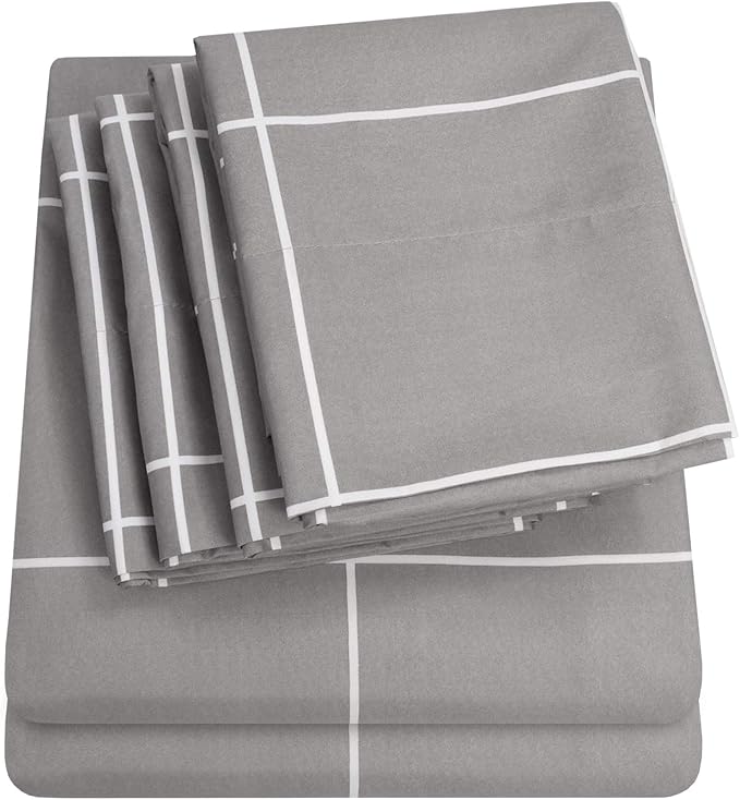 Full Size Bed Sheets - 6 Piece 1500 Supreme Collection Fine Brushed Microfiber Deep Pocket Full Sheet Set Bedding - 2 Extra Pillow Cases, Great Value, Full, Window Pane Gray