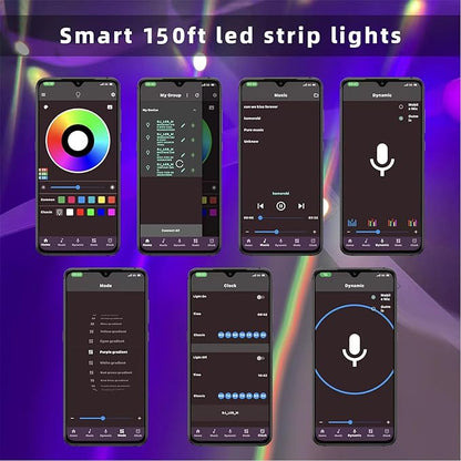 HEDYNSHINE 150ft LED Strip Lights,RGB Color Changing by 40key Remote and Phone, LED Strip Lights Music Sync,Smart LED Strip Lights for Bedroom 150feet