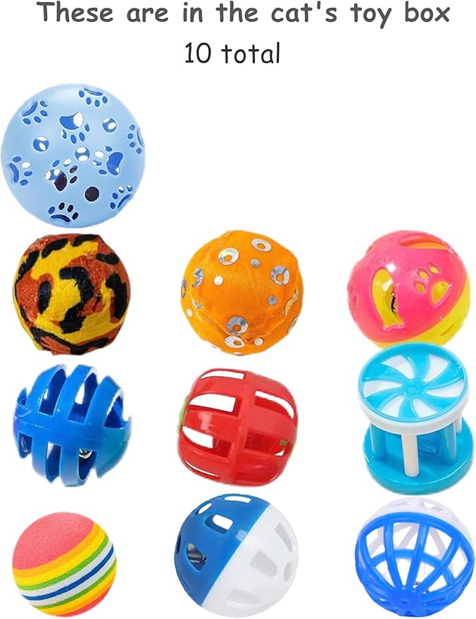 10-Pack Cat Toy Balls with Bells for Kittens and Cats of All Breeds (1.5'' - 2.2'', Cat Toys Deluxe Pack)-Mewly Pet