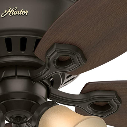 Hunter 52 inch Indoor Ceiling Fan with LED Lights - Bronze Ceiling Fan with Pull Chain, For Bedroom, Living Room, or Kitchen, Low Profile Mount, No Remote, 5 Blades - Builder 53327, New Bronze