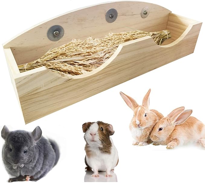 Hamiledyi Rabbit Hay Feeder, Bunny Hay Feeder Rack,Bunny Food Manger Wooden Hay Manger Rack Rabbit Hay Holder Feeders Grass Holder for Guinea Pig Chinchilla Hamster-Mewly Pet