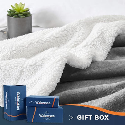 Walensee Sherpa Fleece Blanket (King Size 108”x90” Grey) Plush Throw, Gray Fuzzy Super Soft Reversible Microfiber Flannel Blankets for Couch, Bed, Sofa Ultra Luxurious Warm and Cozy for All Seasons