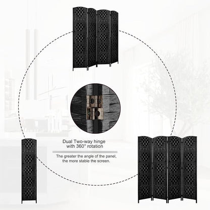 Rose Home Fashion Room Divider, 6 ft Tall Room Dividers and Folding Privacy Screens, 16in Privacy Screen 4 Panel Black Space Temporary Wall Foldable Partition Separation