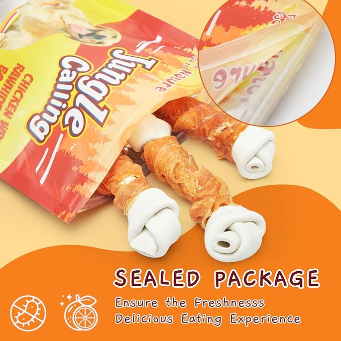 Jungle Calling Rawhide Free Dog Bones, 6.5" Real Chicken Wrapped Dog Chew Bones for Medium and Large Dogs Training Treats-Mewly Pet