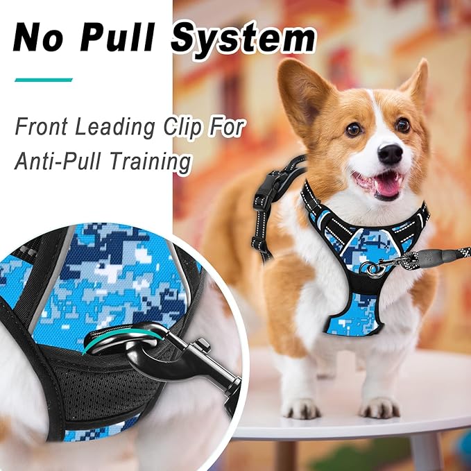 BARKBAY No Pull Dog Harness Large Step in Reflective Dog Harness with Front Clip and Easy Control Handle for Walking Training Running(Blue camo,M)-Mewly Pet