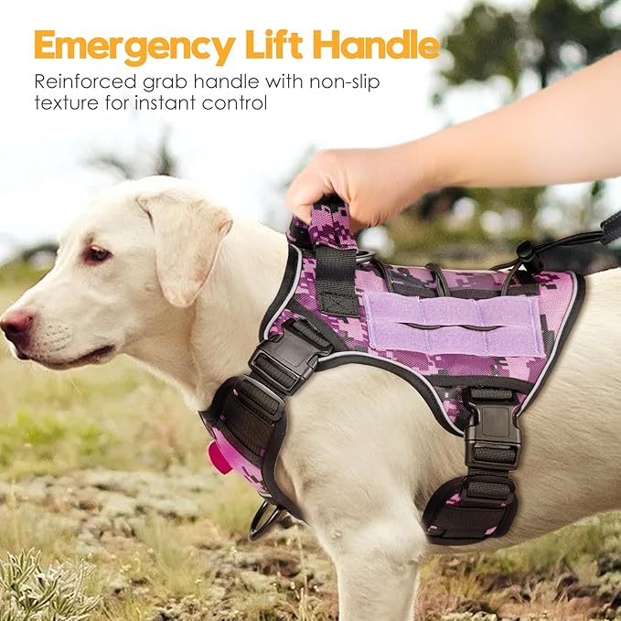 Heavy-Duty Tactical Dog Harness for Large Dogs, No Pull Adjustable Reflective Pet Vest with Molle System, K9 Military-Grade Control for Service Training, Outdoor & 10+ Breeds, Purple Camo, Small-Mewly Pet