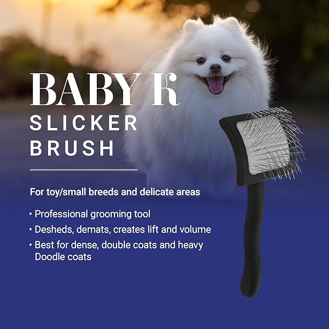 Chris Christensen Baby K Dog Slicker Brush, Groom Like a Professional, Fluff Detangle Style, Saves Time Energy, Black, Small-Mewly Pet