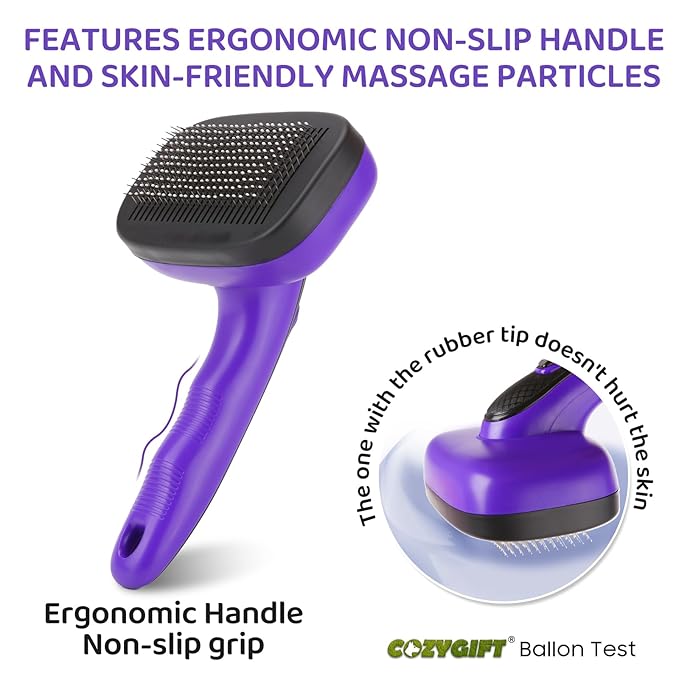 Dog Brush Kit – 3 PCS Grooming Set with Self-Cleaning Brush, Undercoat Rake & Pet Bath Brush. Great for Shedding, Tangles & Dirt Removal – Ideal for Long & Short Haired Dogs & Cats, Purple-Mewly Pet