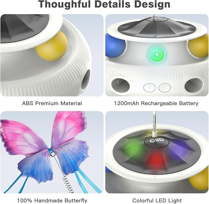 Automatic Interactive Cat Toys for Indoor Cats & Bored Adults - Kitten Toys with Fluttering Butterfly, Ambush Feather & Track Balls - Exercise & Stimulation for Playful Cats (Beige)-Mewly Pet