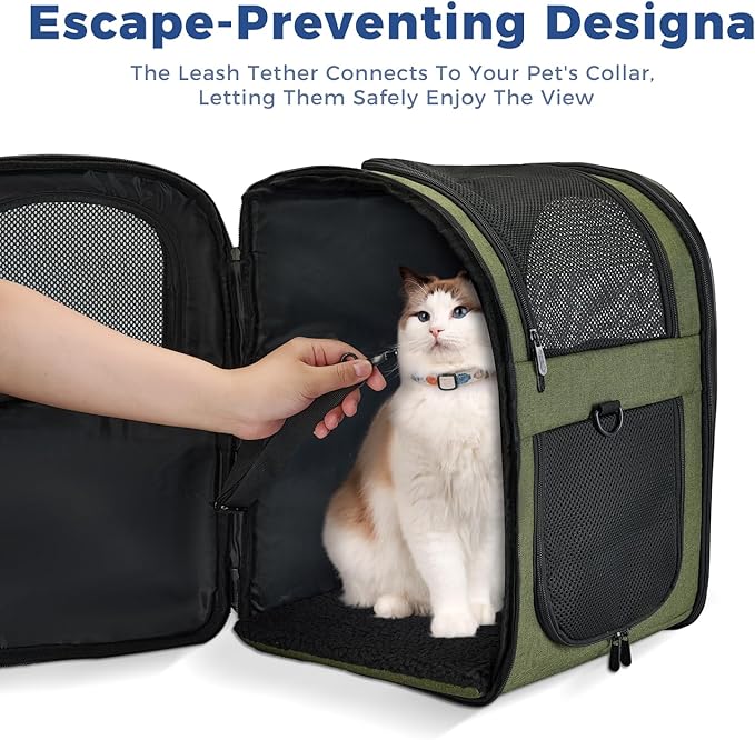 Apollo Walker Dog & Cat Carrier Backpack for 4-15lb Pets - Ventilated Safe Design with Padded Back Support, Breathable Mesh Pet Backpack for Hiking, Travel, Outdoor (Green)-Mewly Pet